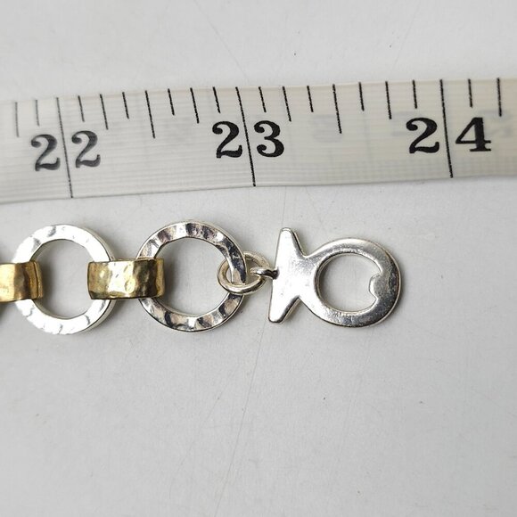 Etienne Aigner Hammered Mixed Metal Circle Link Necklace With Gold-Tone Accents - Picture 9 of 9